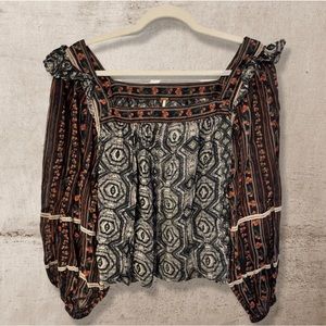 Free People Multi-Pattern Peasant Style Blouse